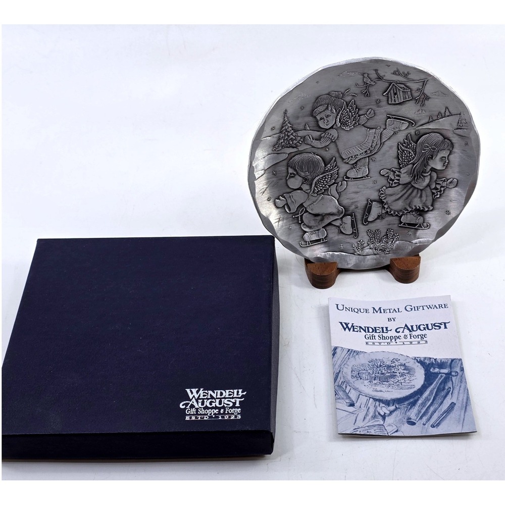 Wendell August Forge Skating Angels Aluminum Plate with Stand and Box CW1212
